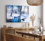 Wandbild 120x80cm Bach im Wald Winter Schnee Winterlandschaft Weiß