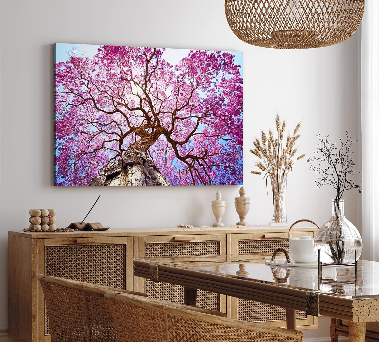 Paul Sinus Wandbild 120x80cm Baumkrone Lapacho Baum in Pocone Rosa blauer Himmel