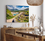 Paul Sinus Wandbild 120x80cm Alte Scheinbrücke Fluss Natur Berge Bergfluss