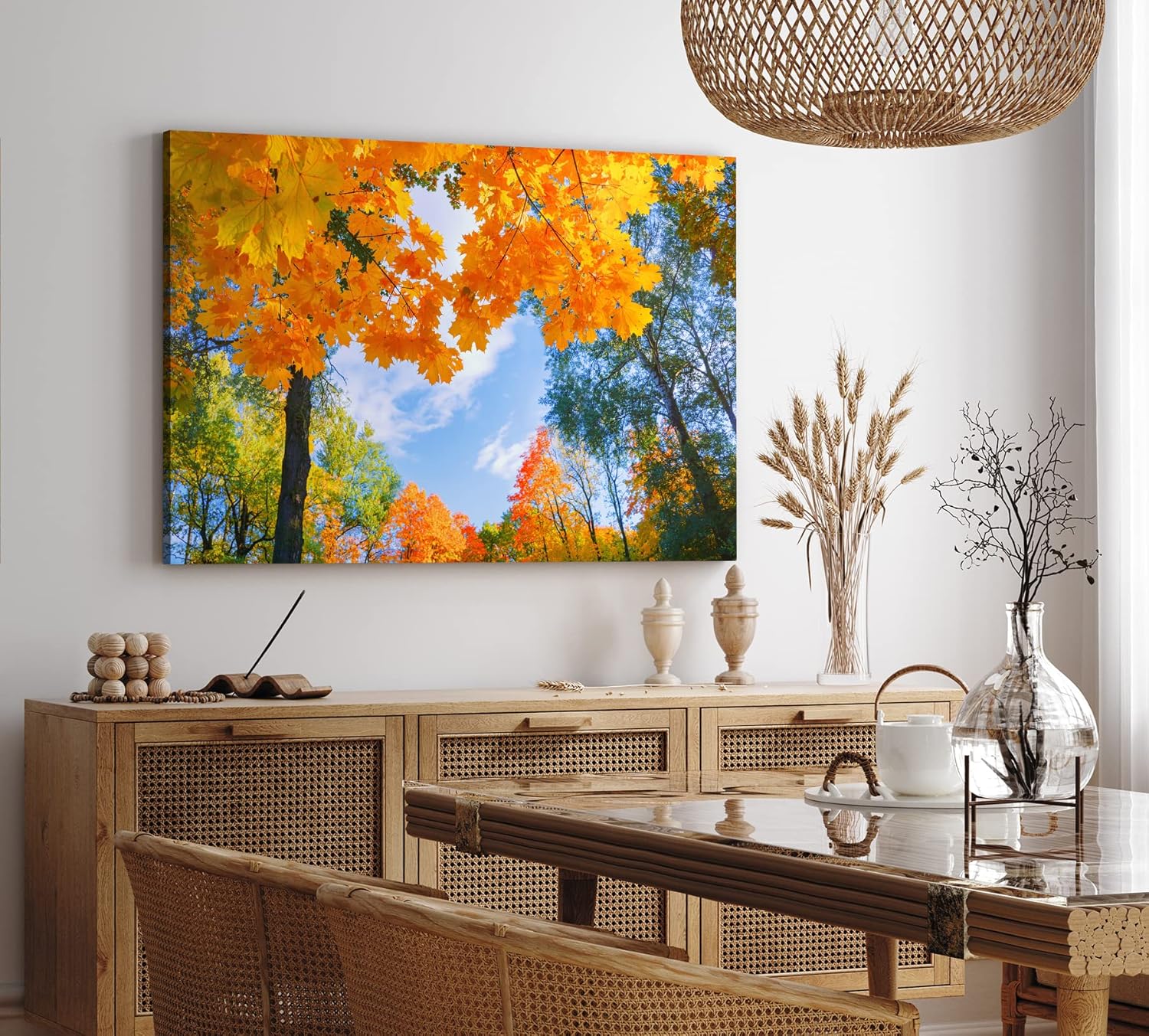 Paul Sinus Wandbild 120x80cm Herbstblätter Herbst blauer Himmel Baumkrone