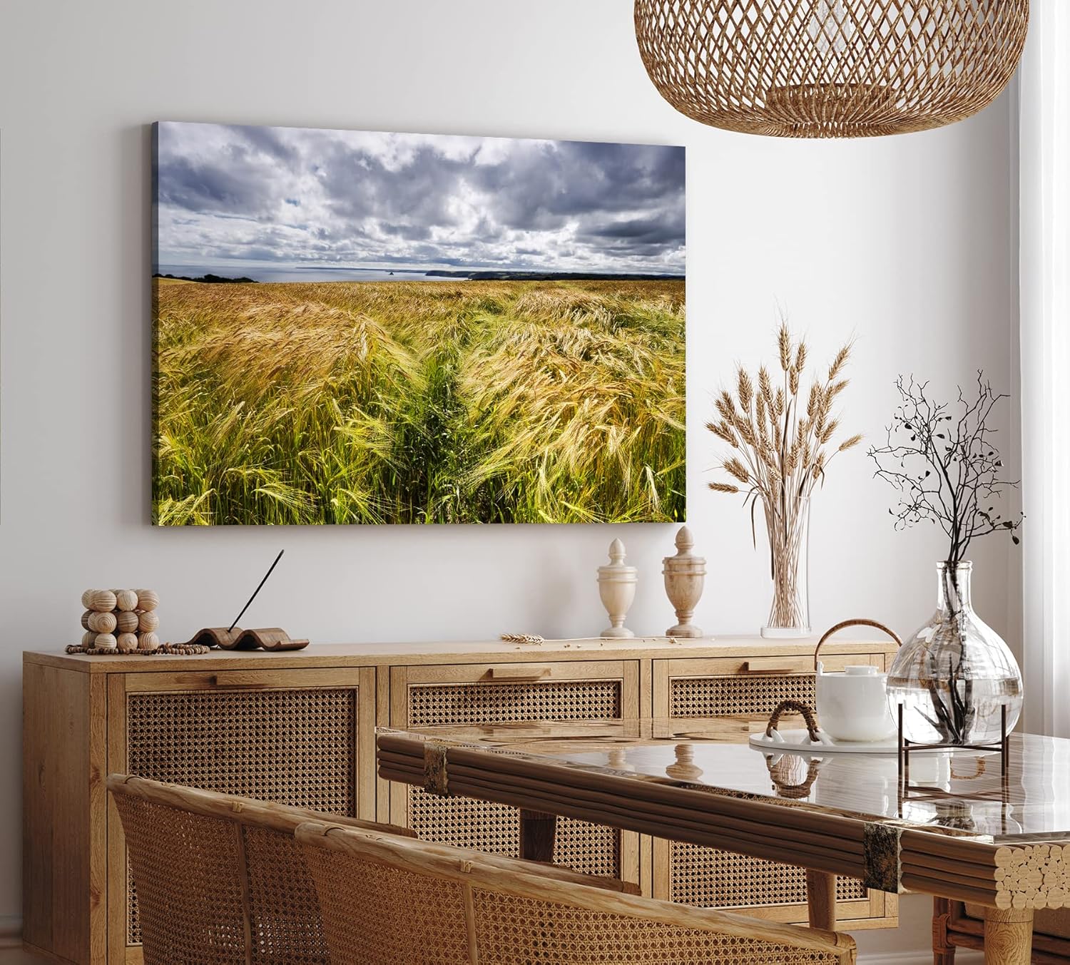 Paul Sinus Wandbild 120x80cm Weizenfeld Meer Weizen Natur Wolken Horizont