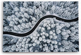 Paul Sinus Wandbild 120x80cm Wald aus der Vogelperspektive Tannenwald Waldstraße Schnee Winter