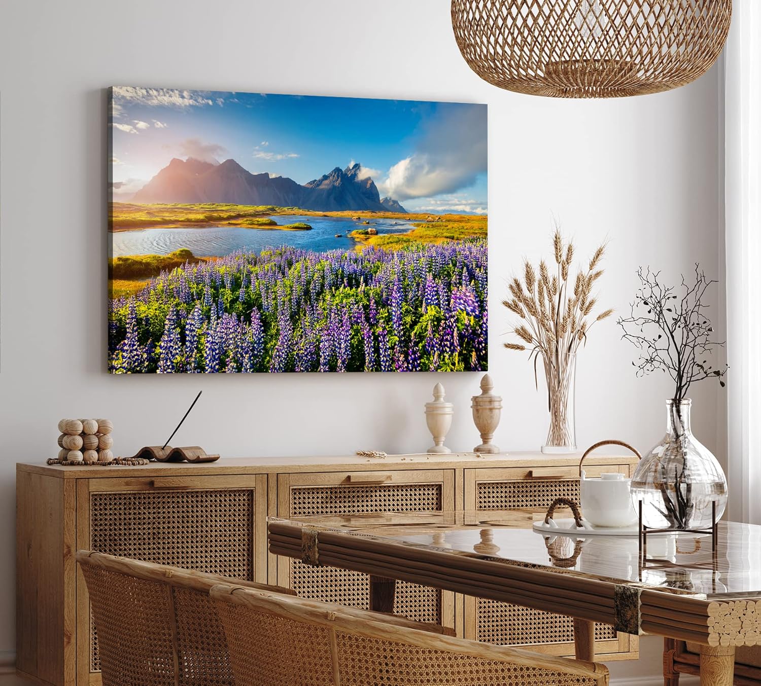 Paul Sinus Wandbild 120x80cm Stokksnes Inland Berge Landschaft Blumen See Natur