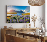 Paul Sinus Wandbild 120x80cm Stokksnes Inland Berge Landschaft Blumen See Natur