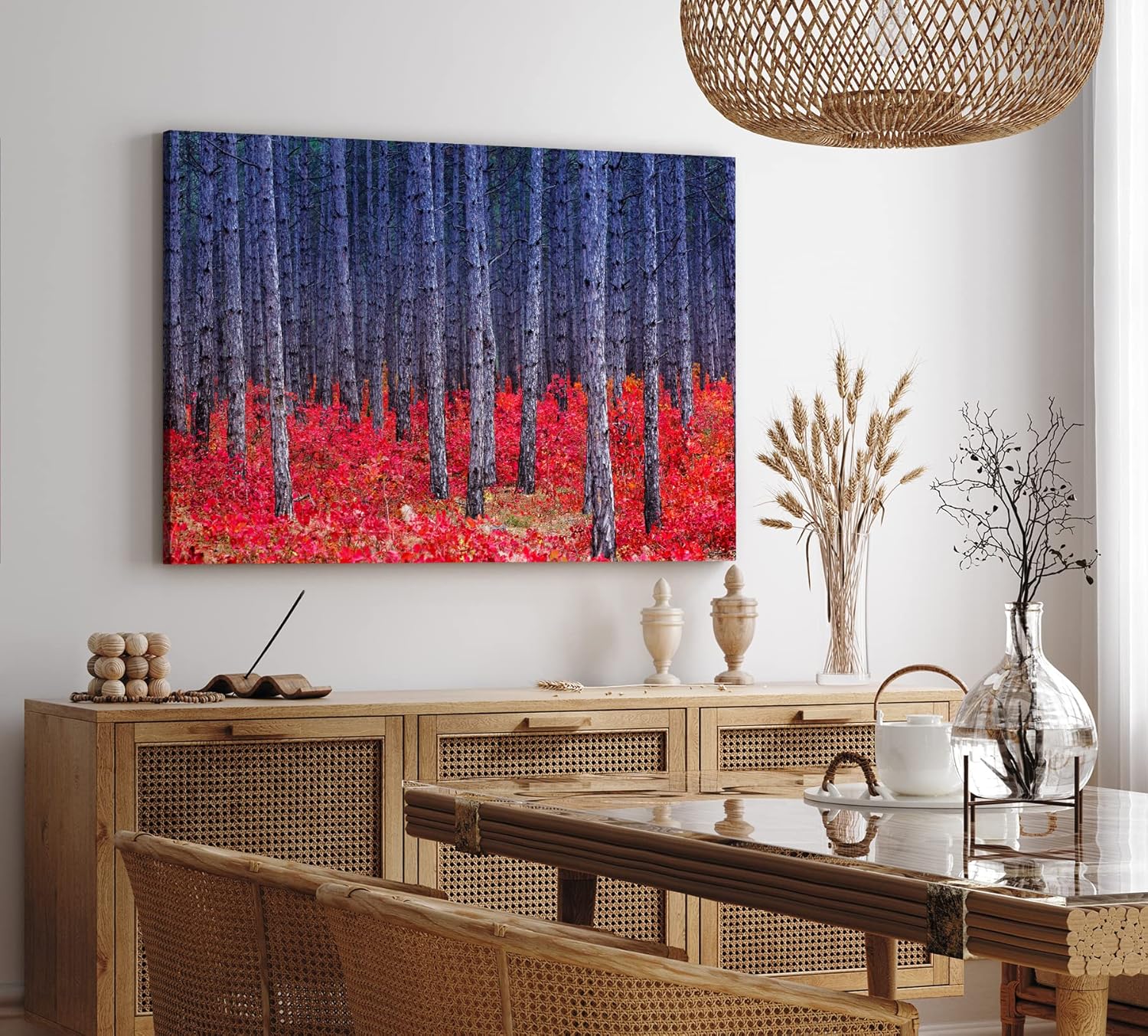 Paul Sinus Wandbild 120x80cm Fichtenwald Bäume Wald Rot Kunstvoll Fichten