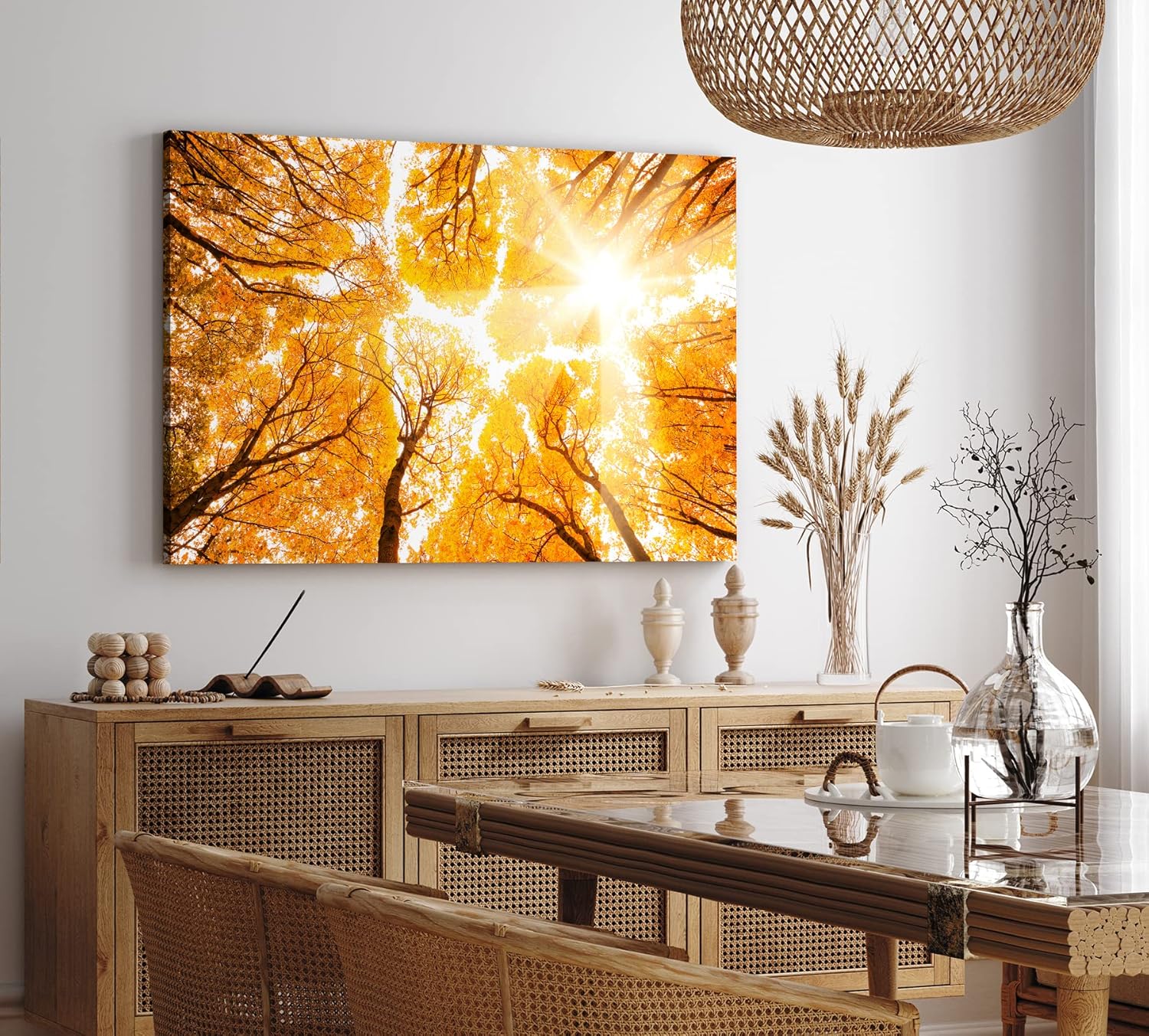 Wandbild 120x80cm Bäume Baumkronen Eiche Sonnenstrahl Sonnenschein Wald
