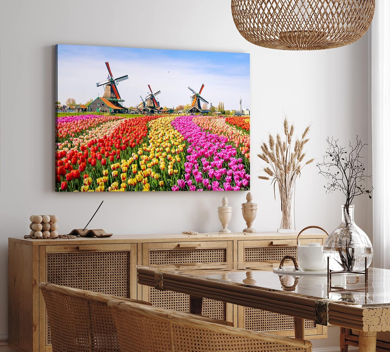 Paul Sinus Wandbild 120x80cm Holland Niederlande Windmühlen bunte Tulpen Blumenfeld