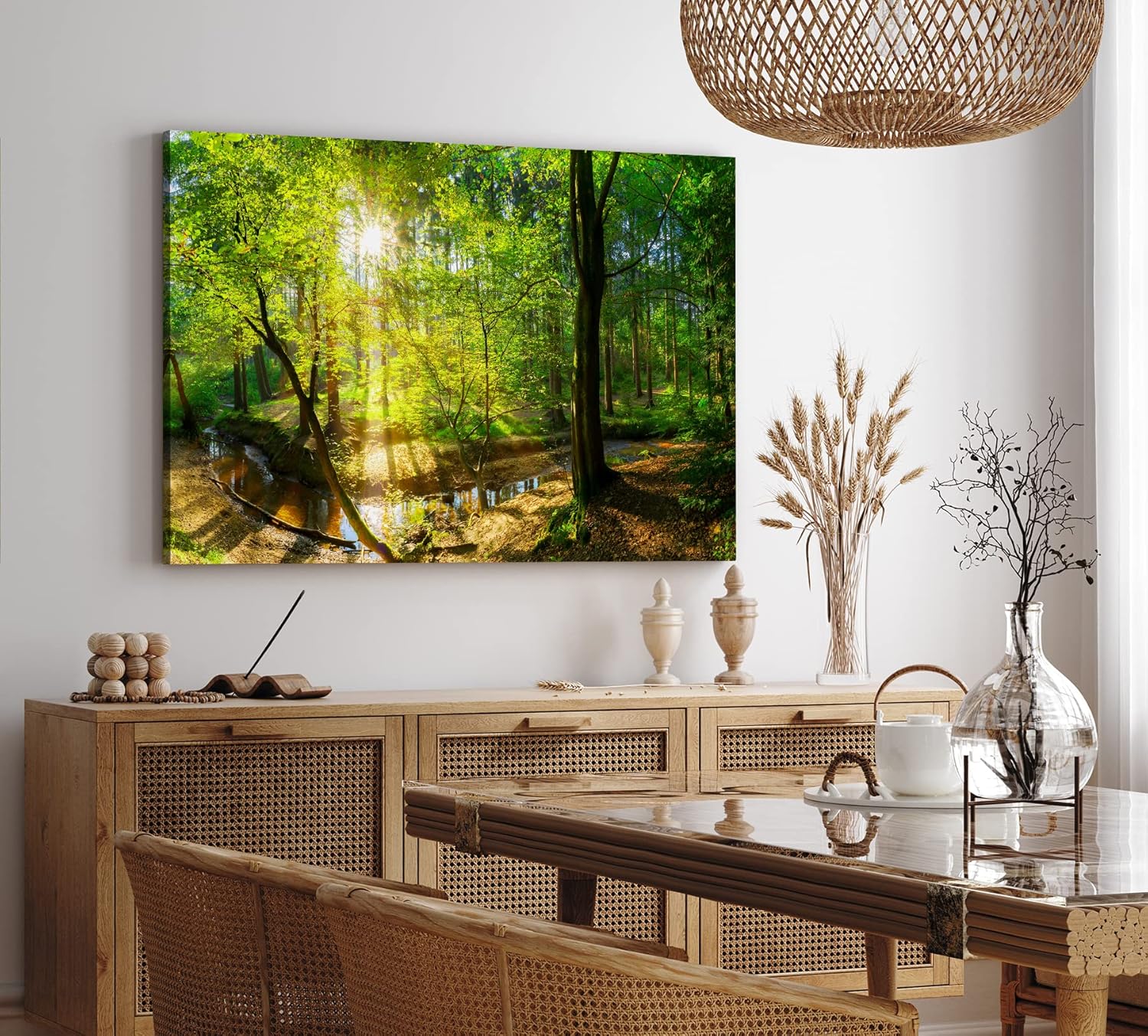 Paul Sinus Wandbild 120x80cm Wald Bäume Bach Sonnenstrahlen Natur Grün