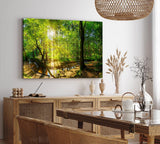 Paul Sinus Wandbild 120x80cm Wald Bäume Bach Sonnenstrahlen Natur Grün