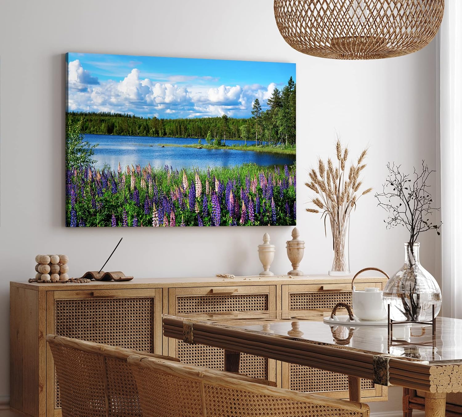 Paul Sinus Wandbild 120x80cm See Natur Tannenwald Blumen Blüten Sommer