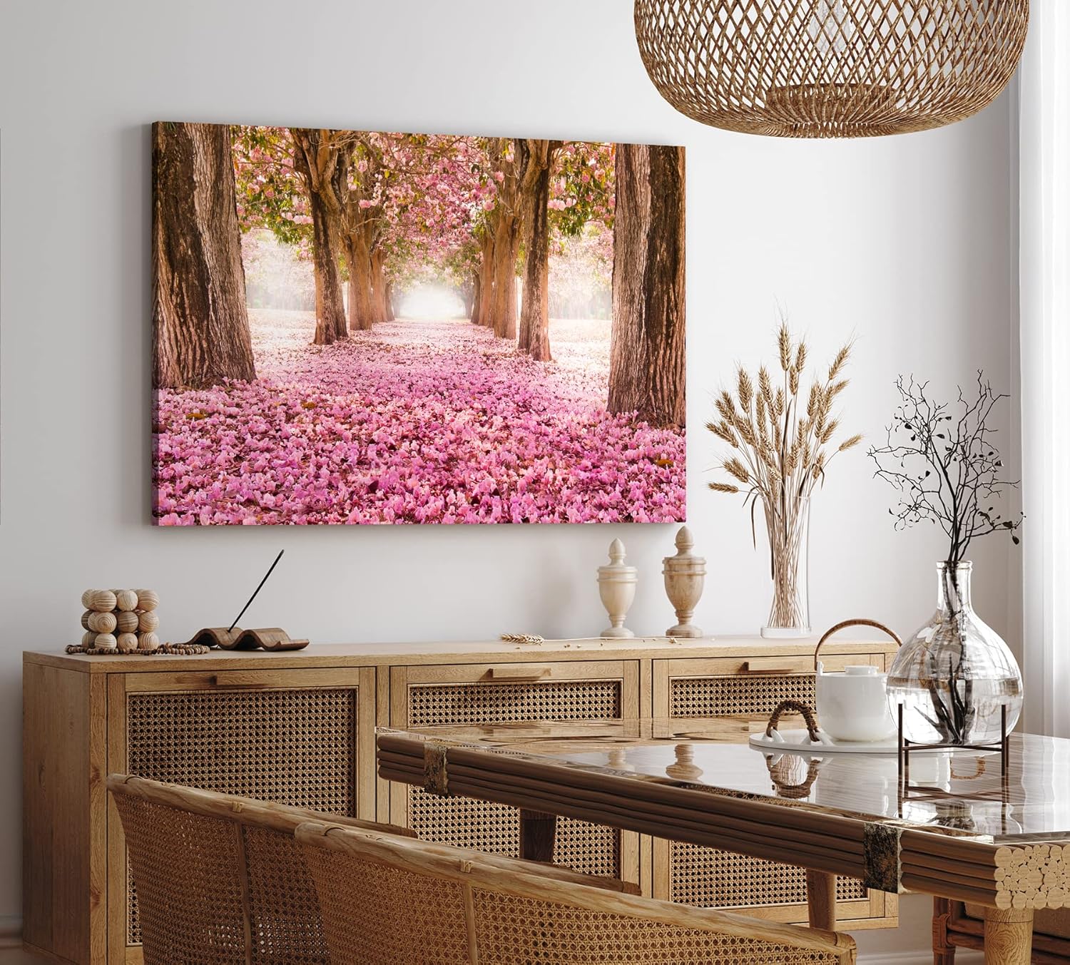 Paul Sinus Wandbild 120x80cm Baumallee Baumblüten Blüten Frühling Allee Rosa