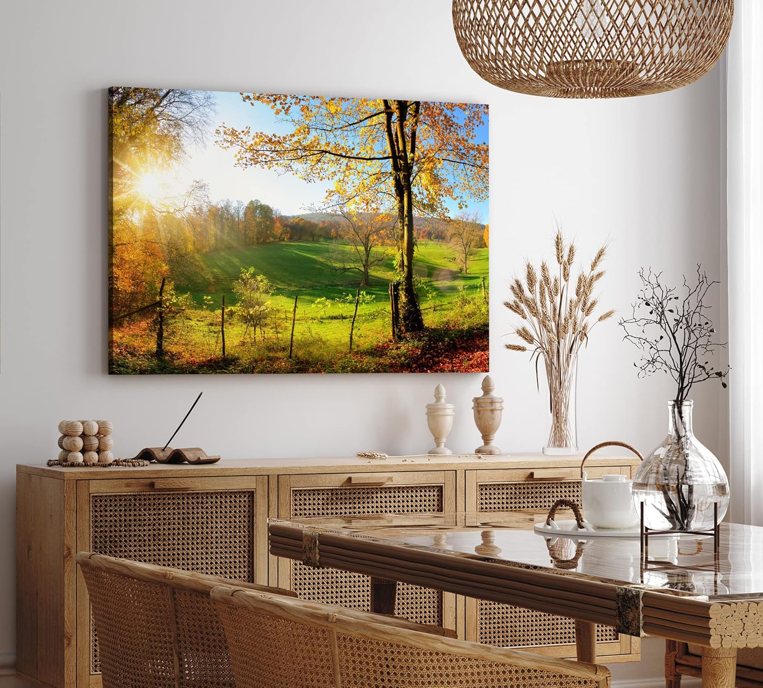 Paul Sinus Wandbild 120x80cm Deutsche Landschaft Wiese Bäume Sonnenschein Herbst