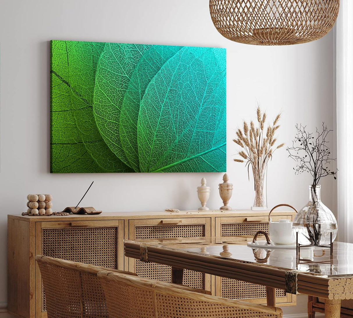 Paul Sinus Wandbild 120x80cm Pflanzenblatt grünes Blatt Nahaufnahme Dekorativ