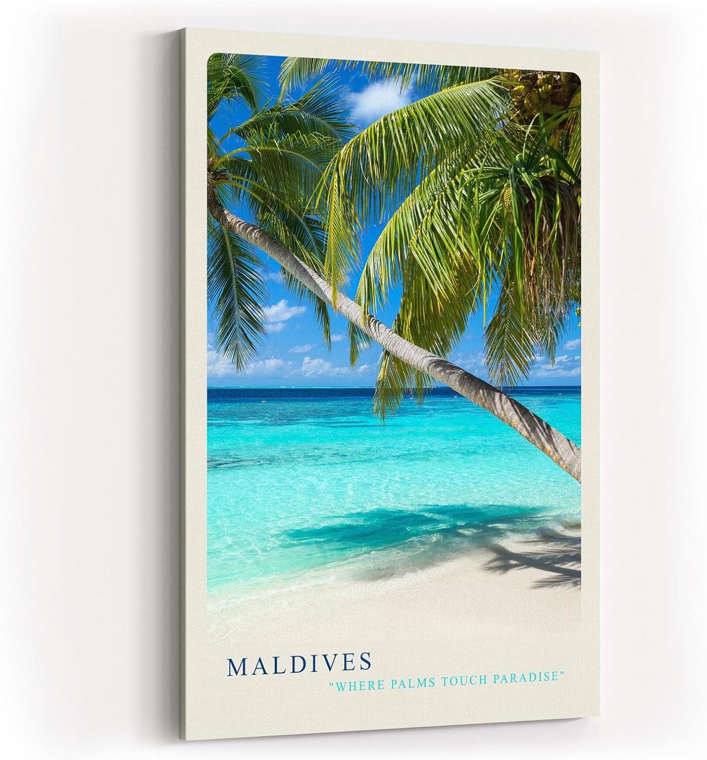Paul Sinus Kunstdruck 40x60cm Maldives Palmenstrand mit türkisblauem Meer und weißem Sand unter strahlendem Himmel