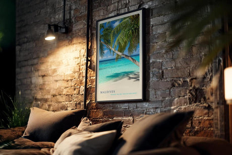 Paul Sinus Kunstdruck 40x60cm Maldives Palmenstrand mit türkisblauem Meer und weißem Sand unter strahlendem Himmel