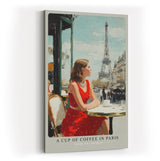 Paul Sinus Wandbild in 40x60cm A Cup of Coffee in Paris Bilder einer Frau im roten Kleid in einem Pariser Straßencafé mit Blick auf den Eiffelturm
