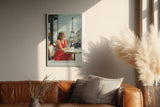Paul Sinus Wandbild in 40x60cm A Cup of Coffee in Paris Bilder einer Frau im roten Kleid in einem Pariser Straßencafé mit Blick auf den Eiffelturm