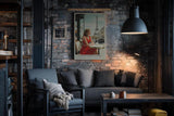 Paul Sinus Wandbild in 40x60cm A Cup of Coffee in Paris Bilder einer Frau im roten Kleid in einem Pariser Straßencafé mit Blick auf den Eiffelturm