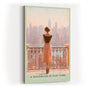 Paul Sinus Wandbild in 40x60cm A Daydream in New York – Frau auf Balkon mit Blick auf Skyline im sanften Licht, romantisches Stadtmotiv