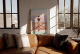 Paul Sinus Wandbild in 40x60cm A Daydream in New York – Frau auf Balkon mit Blick auf Skyline im sanften Licht, romantisches Stadtmotiv