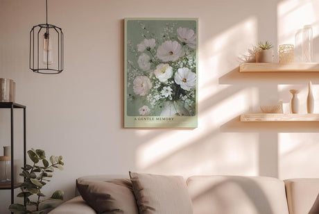 Paul Sinus Wandbild in 40x60cm A Gentle Memory zarte Darstellung eines Blumenstraußes aus weißen Blüten auf grünem Hintergrund