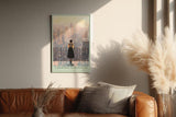 Paul Sinus Wandbild in 40x60cm A Heartbeat in Manhattan – Frau auf Balkon mit Blick auf New Yorker Skyline im Abendlicht, stimmungsvolles Stadtmotiv