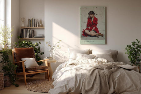 Paul Sinus Wandbild in 40x60cm A Little Break stilvolle Frau im roten Mantel sitzend in moderner Bilder-Optik für elegante Wohnakzente