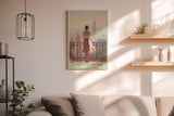 Paul Sinus Wandbild in 40x60cm A Morning in New York – Frau auf Balkon mit Blick auf Empire State Building, stimmungsvolles Stadtmotiv im Morgenlicht