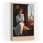 Paul Sinus Wandbild in 40x60cm A Rendezvous in Paris – Frau im Zug mit Blick auf den Eiffelturm, romantische Stadtszene im warmen Licht