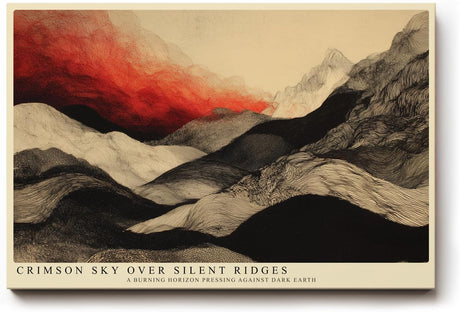 Paul Sinus Wandbild 120x80cm Abstrakte Berglandschaft roter Himmel moderne Landschaftskunst Wanddekoration Berge Kunst Wohnzimmer Schlafzimmer