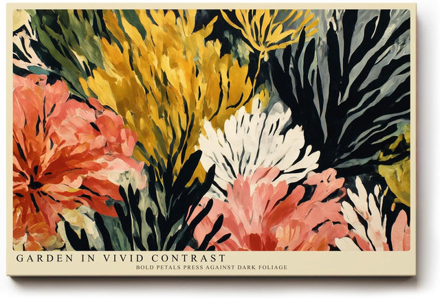 Paul Sinus Wandbild 120x80cm Abstrakte Blumen Kontrastreiche Florale Kunst Moderne Gartenkomposition mit intensiven Farben