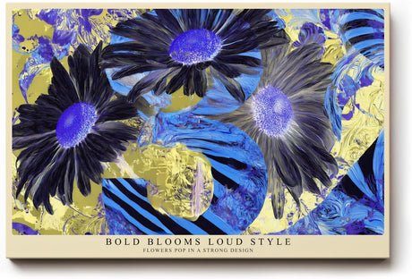 Paul Sinus Wandbild 120x80cm Abstrakte Blumen in kräftigen Farben – Modernes florales Kunstmotiv in Blau und Gelb für kreative Wohnräume