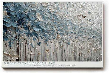 Paul Sinus Wandbild 120x80cm Abstrakte Blumen und Schmetterlinge Strukturkunst in Blau Weiss fuer Wohnzimmer Schlafzimmer und moderne Wohnräume