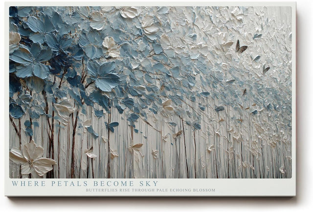 Paul Sinus Wandbild 120x80cm Abstrakte Blumen und Schmetterlinge Strukturkunst in Blau Weiss fuer Wohnzimmer Schlafzimmer und moderne Wohnräume