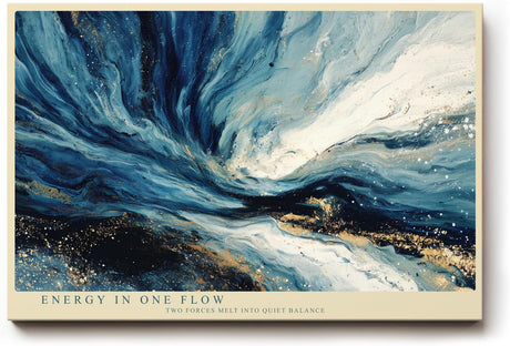 Paul Sinus Wandbild 120x80cm Abstrakte Energie Bewegung in Blau Weiss und Gold Moderne Kunst Wanddekoration