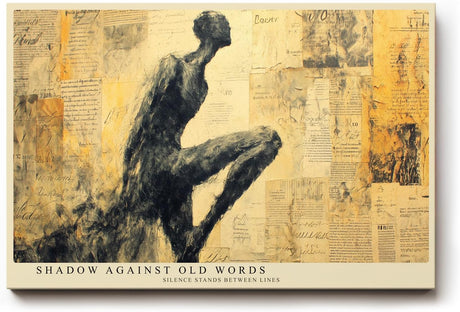 Paul Sinus Wandbild 120x80cm Abstrakte Figur Collage mit Vintage Texturen Moderne Kunst in Beige und Schwarz Wanddekoration