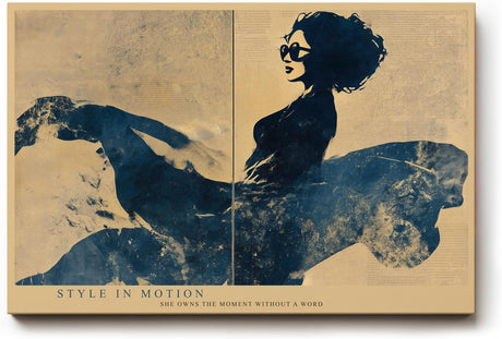 Paul Sinus Wandbild 120x80cm Abstrakte Frauen Silhouette Mode Kunst in Blau Beige Wanddekoration