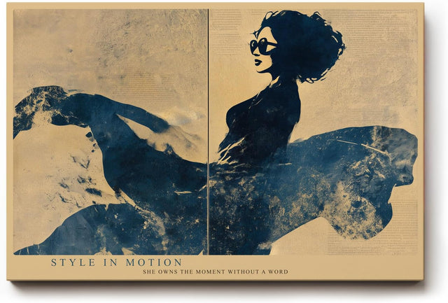 Paul Sinus Wandbild 120x80cm Abstrakte Frauen Silhouette Mode Kunst in Blau Beige Wanddekoration