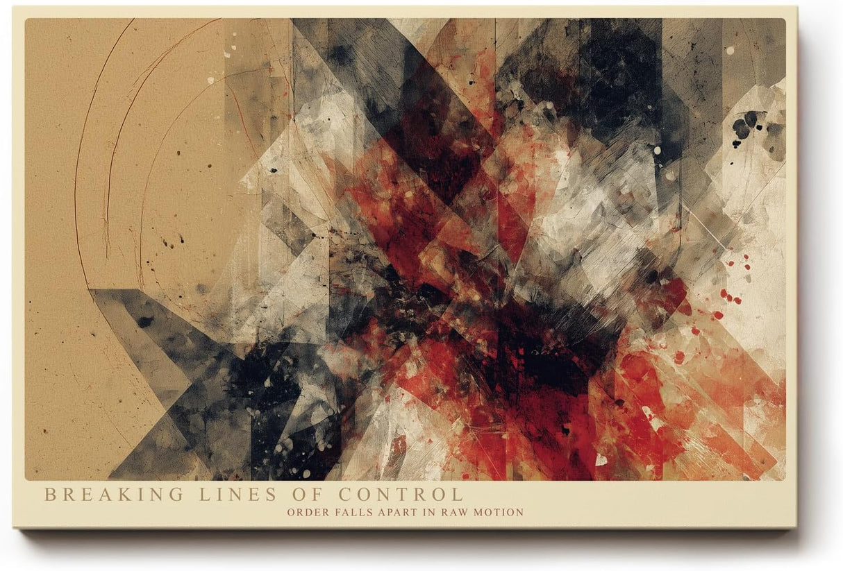 Paul Sinus Wandbild 120x80cm Abstrakte Geometrische Kunst in Rot Schwarz Beige Modernes Design für Wohnzimmer Büro und Atelier