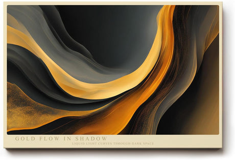 Paul Sinus Wandbild 120x80cm Abstrakte Goldene Linien Moderne Luxus Kunst in Schwarz und Gold für Wohnzimmer Büro Flur