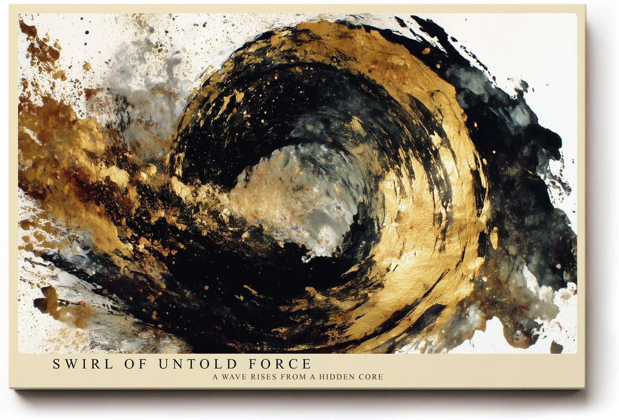 Paul Sinus Wandbild 120x80cm Abstrakte Goldene Welle Moderne Kunst in Schwarz Gold Dynamisches Design für Wohnzimmer Büro und Galerie