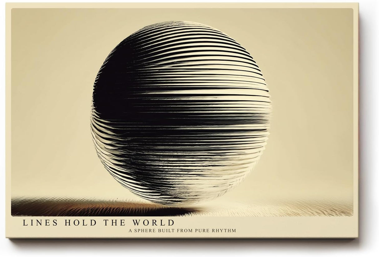 Paul Sinus Wandbild 120x80cm Abstrakte Kugel Geometrische Linien Kunst Minimalistisches Design Schwarz Beige Kunstdruck Poster Grosse Moderne Wanddekoration fuer Wohnzimmer Büro