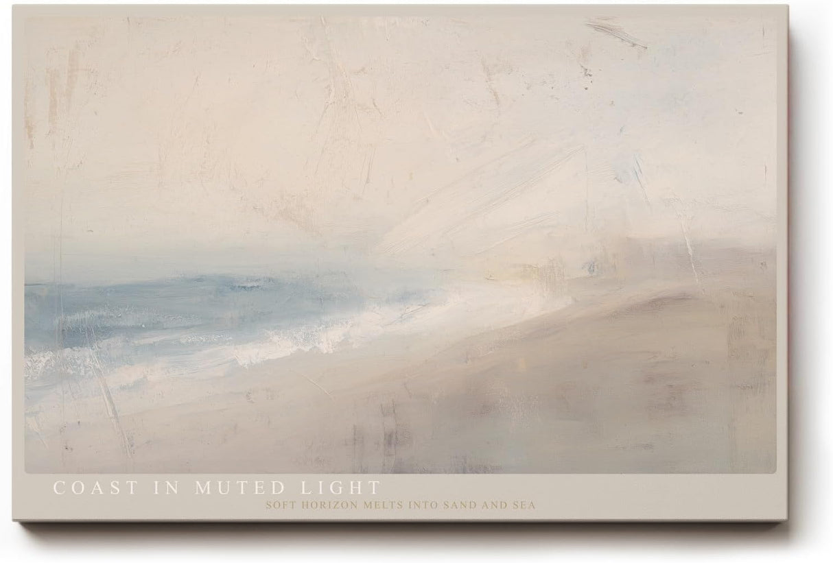 Paul Sinus Wandbild 120x80cm Abstrakte Küstenlandschaft Minimalistische Strand Kunst in Sanften Naturfarben für Wohnzimmer Schlafzimmer