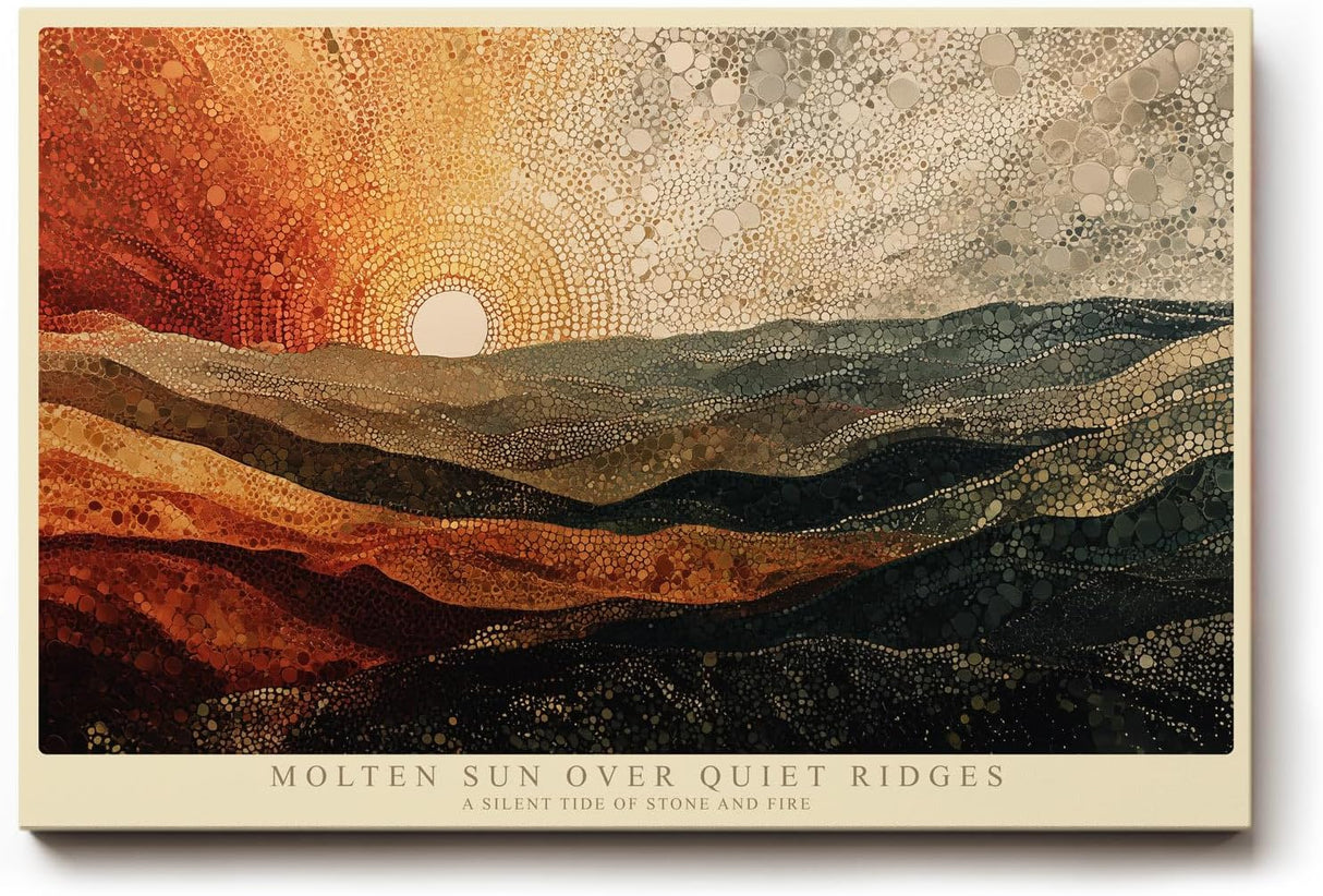 Paul Sinus Wandbild 120x80cm Abstrakte Landschaft Sonne Berge Kunstmotiv Moderne Naturkomposition mit warmen Erdtoenen