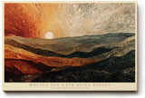 Paul Sinus Wandbild 120x80cm Abstrakte Landschaft Sonne Berge Kunstmotiv Moderne Naturkomposition mit warmen Erdtoenen