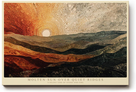 Paul Sinus Wandbild 120x80cm Abstrakte Landschaft Sonne Berge Kunstmotiv Moderne Naturkomposition mit warmen Erdtoenen