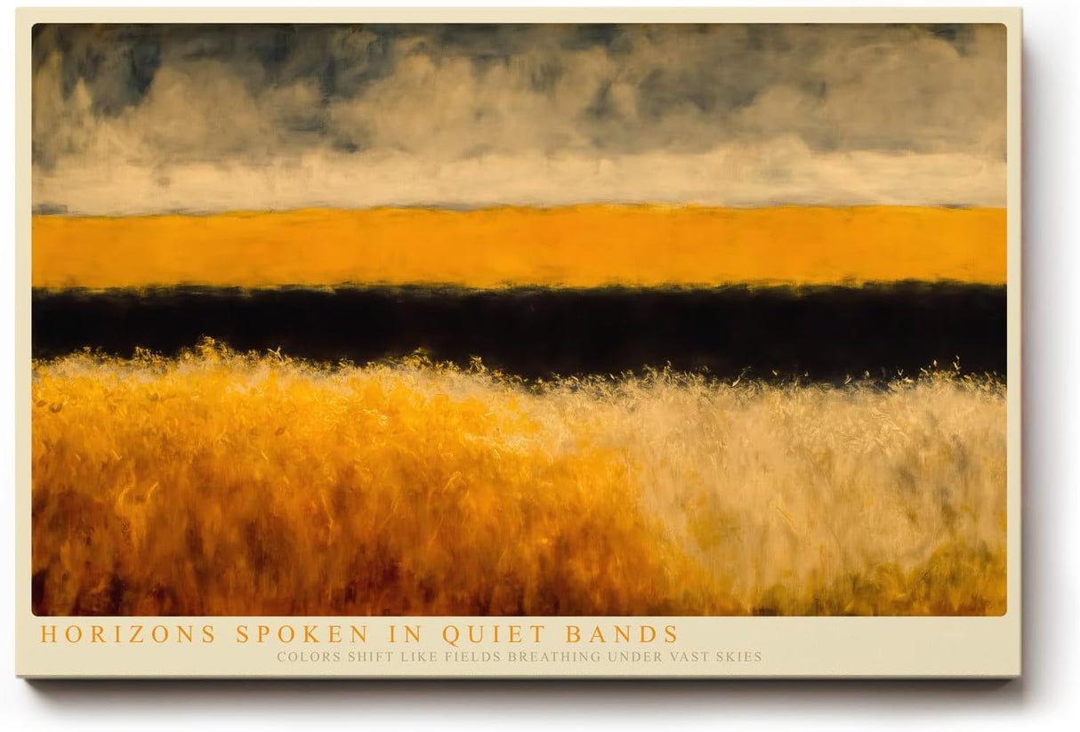 Paul Sinus Wandbild 120x80cm Abstrakte Landschaft mit goldenen Feldern moderne Naturkunst mit ruhiger Horizontkomposition