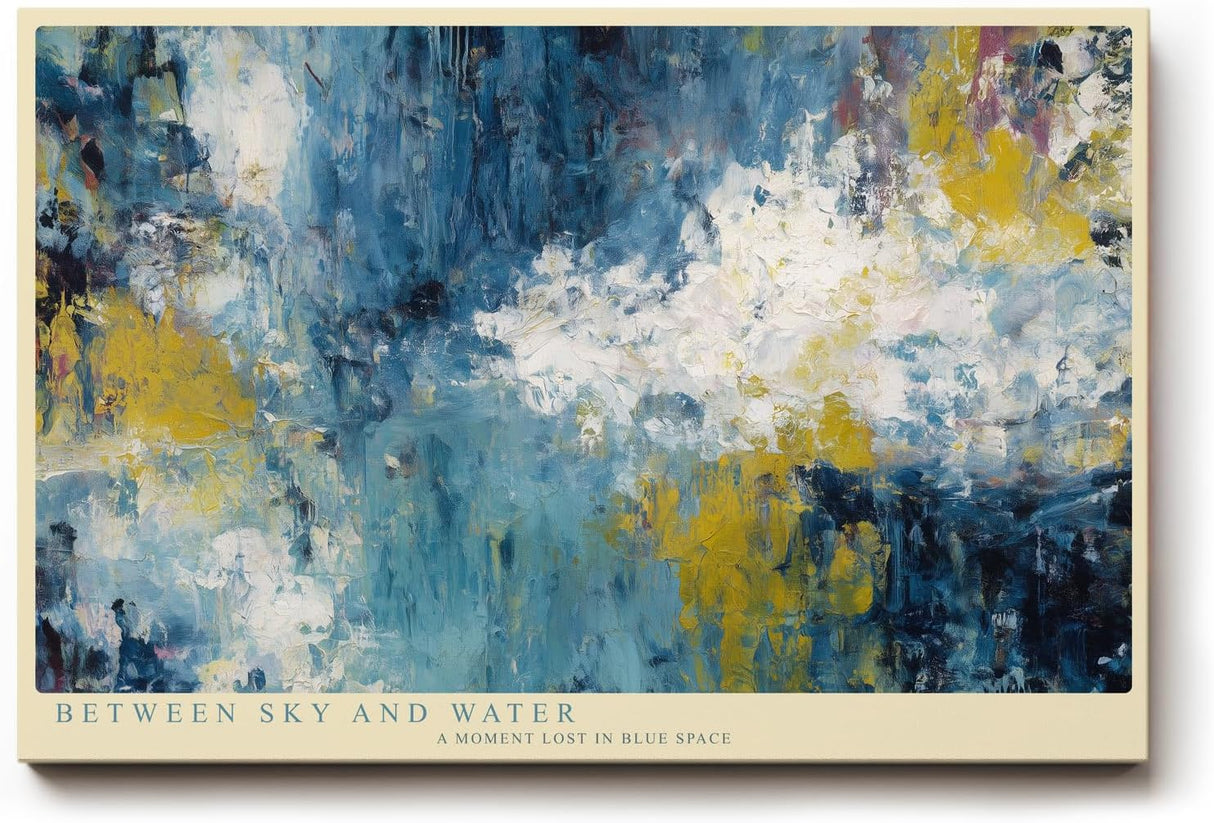 Paul Sinus Wandbild 120x80cm Abstrakte Landschaft zwischen Himmel und Wasser Moderne Kunst in Blau Gold Wanddekoration