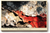 Paul Sinus Wandbild 120x80cm Abstrakte Rissstruktur in alter Wand – Dramatische Texturkunst mit roten Akzenten für modernes Wohnen