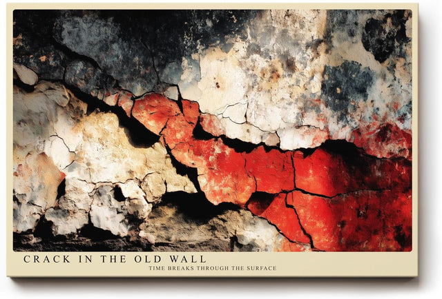 Paul Sinus Wandbild 120x80cm Abstrakte Rissstruktur in alter Wand – Dramatische Texturkunst mit roten Akzenten für modernes Wohnen